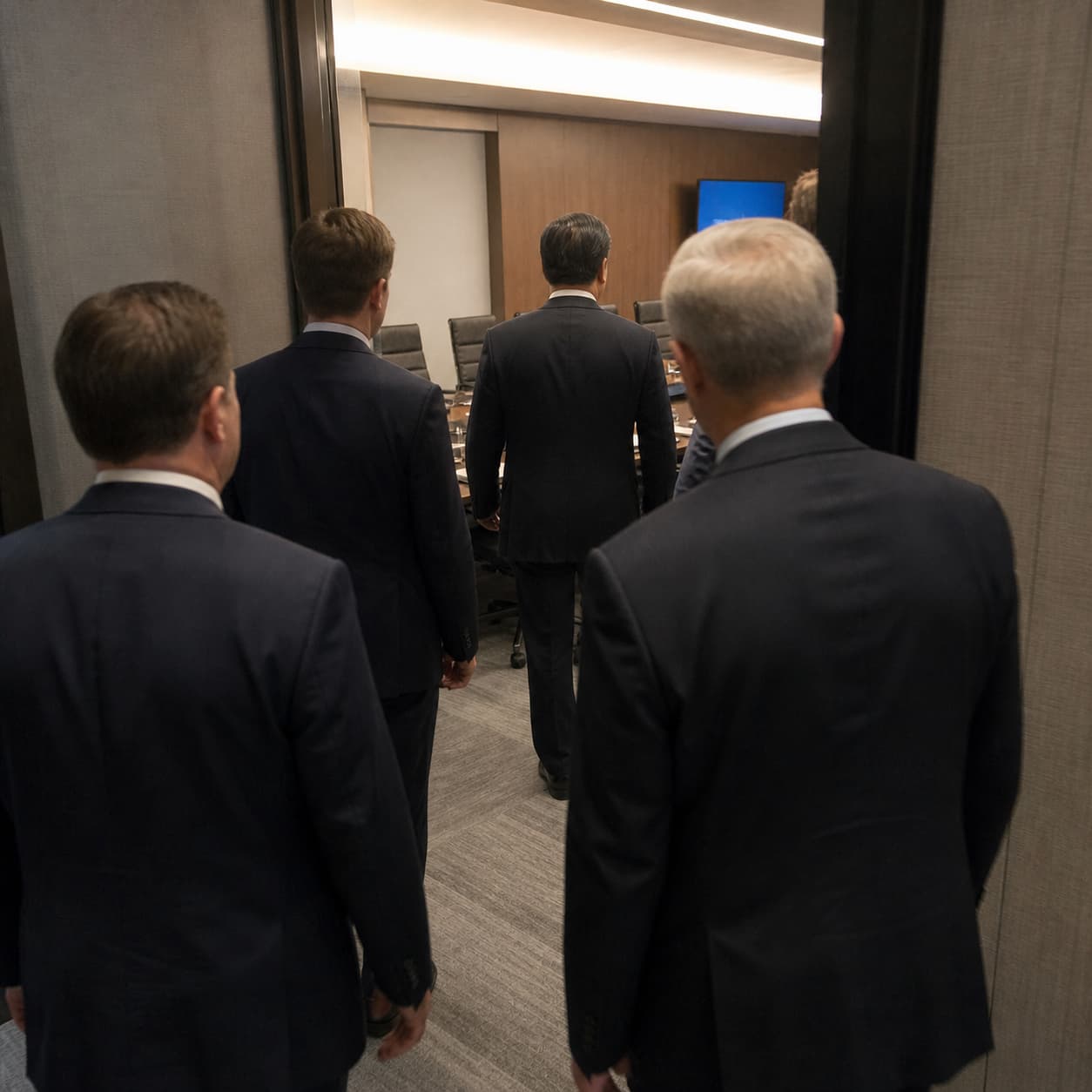 Mr. Xing walking into the conference room with U.S. officials